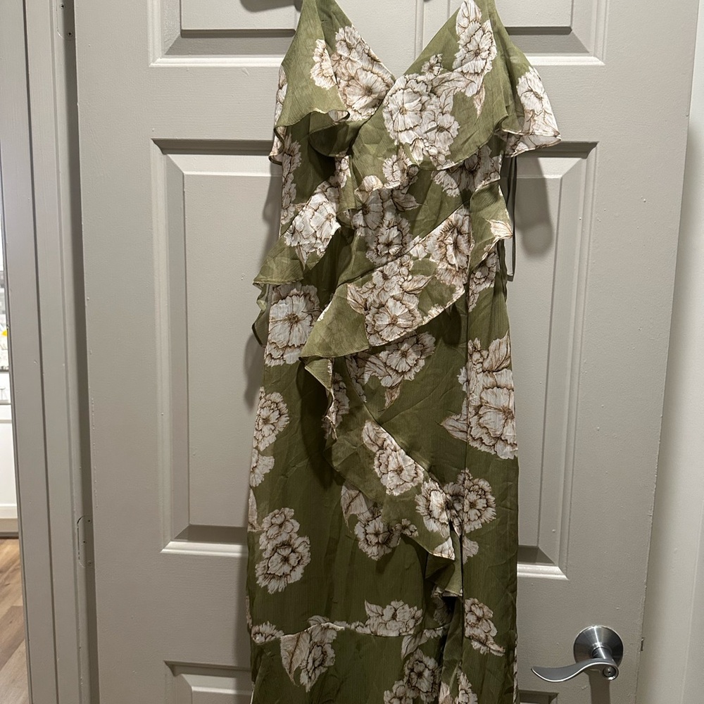 Zara Floral Green Ruffle Dress